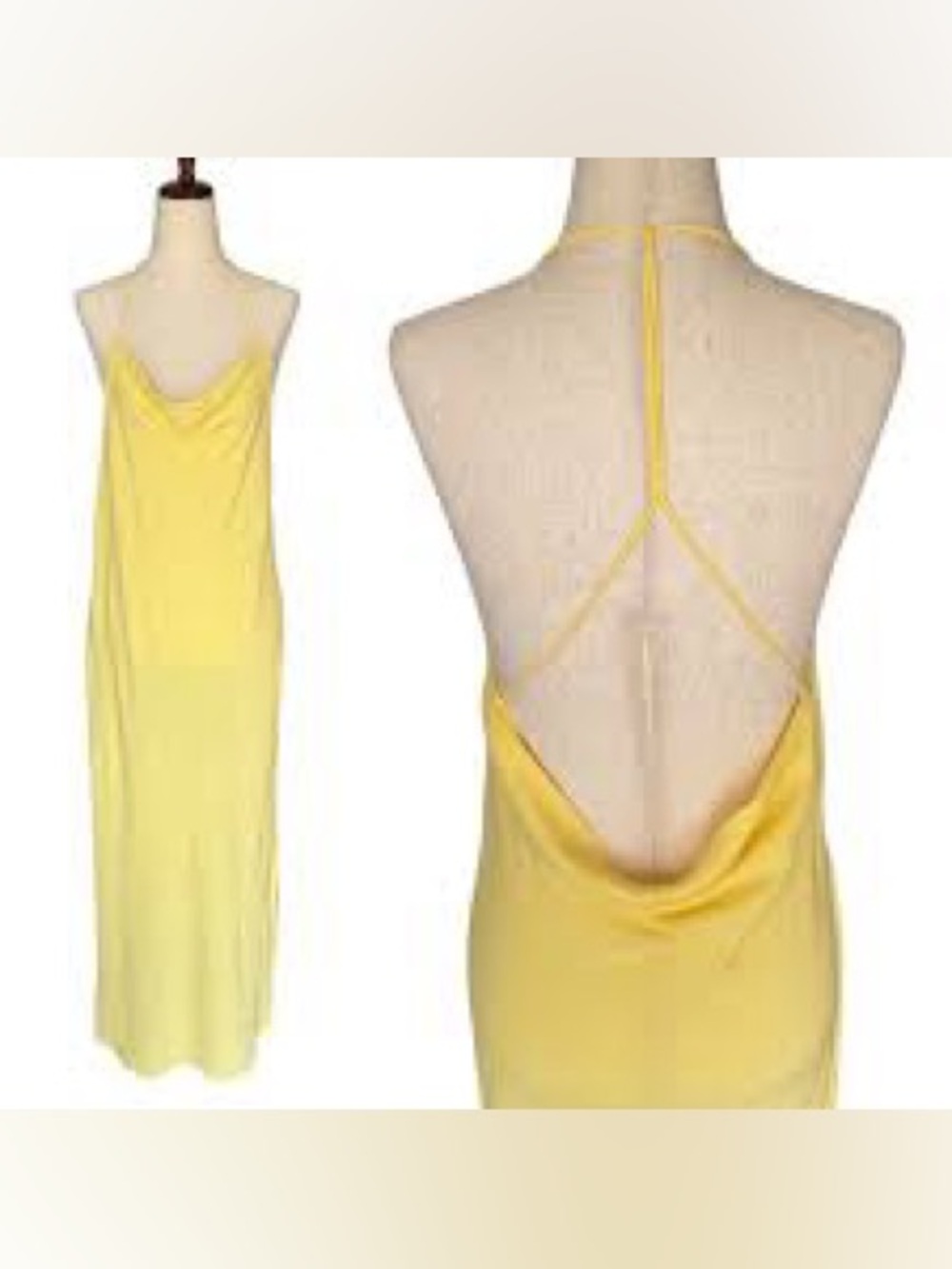 ba&sh Yellow Backless Cowl Slip Dress